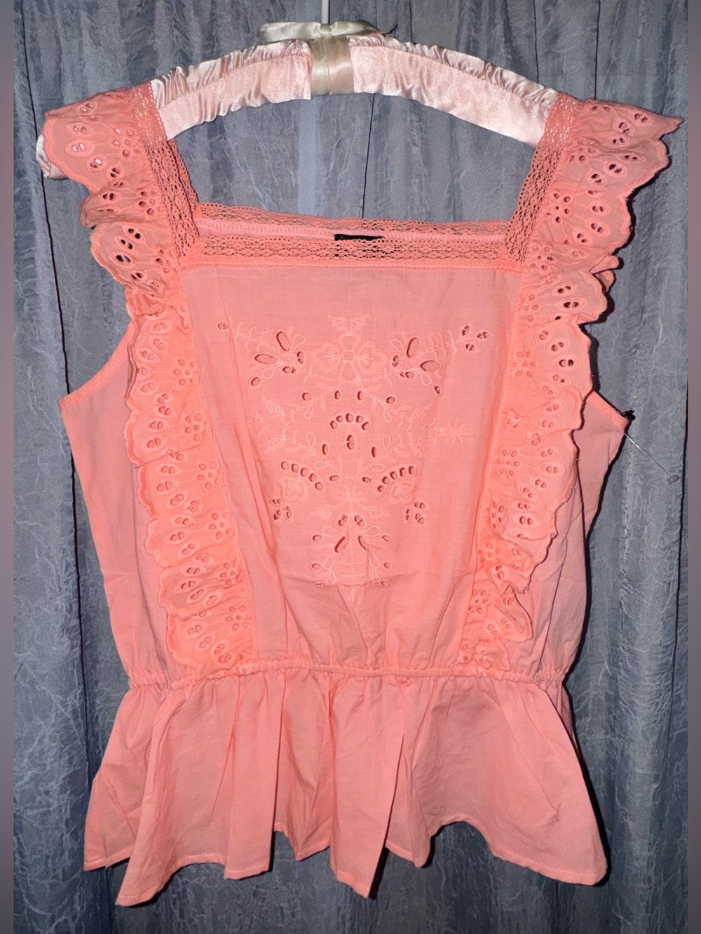 Cliché Eyelet Ruffle Peplum Tank Top | Saks Fifth Avenue | 100% Cotton NWT Small